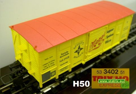 Trix Express 3402.51 DR Privatgüter Wagen Maggi, eingestellt bei der DR TOP/OV