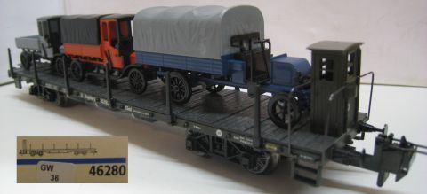 Mä/TE 46280 bay. Rungenwagen mit Bremserhaus, 4-achsig (gw36) mit Ladung sehr schön OV.