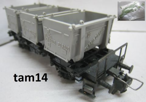 Trix Express 457, 3457 Behälter Tragwagen (tam14) offene Behälter Haltegummis liegen bei, sehr schön Erhalten, o OV