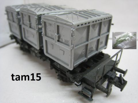Trix Express 458, 3458 Behälter Tragwagen (tam15) geschlossene Behälter Haltegummis liegen bei, sehr schön Erhalten, o OV