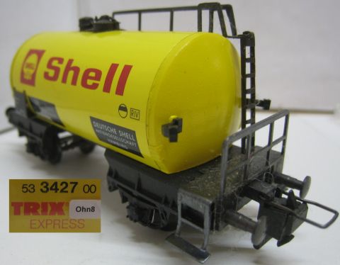 Trix Express 3427 Tankwagen SHELL 2A zinkgelb (Ohn82)  Kesseldeckel beschädigt OV