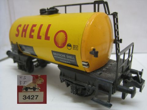 Trix Express 3427 Tankwagen SHELL 2A orangegelb (us35) Signet rechts rund, sehr schön in OV.