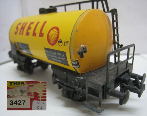 Trix Express 3427 Tankwagen SHELL 2A gelb (us38) Gebrauchs Spuren in OV.