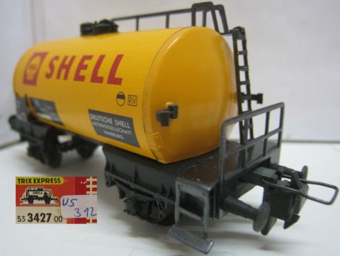 Trix Express 3427 Tankwagen SHELL 2A orangegelb (us312) TOP Ov deutlich gebraucht OV
