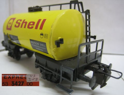 Trix Express 3427 Tankwagen SHELL 2A gelb (us319) Signet links im rechteck, TOP/OV