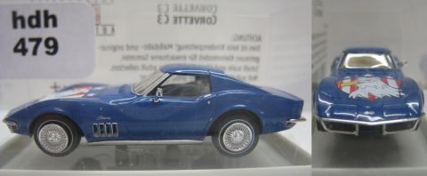 Brekina 19979 Corvette C3 Cabrio blau, American Eagle auf der Haube (hdh479) TOP/OV