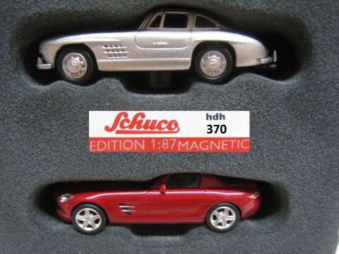 Schuco 45 249 0000 1/87 Edition Magnetic Mercedes 300SL Flügeltürer + Mercedes SLS (hdh370) TOP/OV