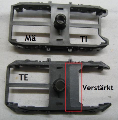 1 Stk Trix verstärktes Drehgestelle, zum Einsatz von TE Achsen in Mä/TI Schürzenwagen
