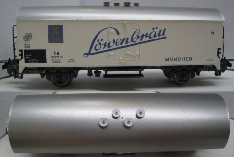Mä/TE 45021 Bierwagen Löwenbräu (sws66) für Trix Express umgespurt, sehr gut ohne OV