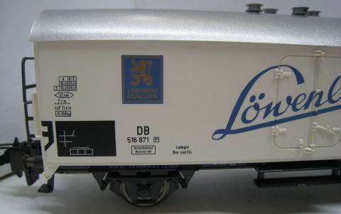 Mä/TE 45021 Bierwagen Löwenbräu (sws66) für Trix Express umgespurt, sehr gut ohne OV