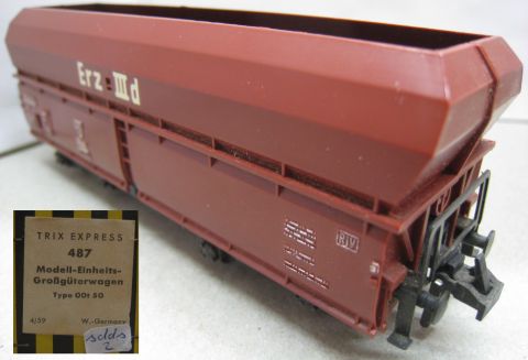 Trix Express 487 Schüttgutwagen Erz IIId (sdds2) Original Karton.