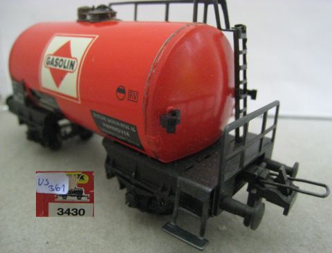 Trix Express 3430 Tankwagen GASOLIN 2-achsig (us361) Rechteck Signet, rundum schön Erhalten im Original Karton.