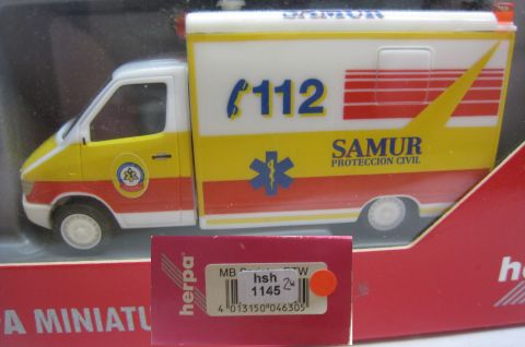 Herpa 046305 MB Sprinter RTW SAMUR Protecction Civil (hsh1145) Fahrzeug Top OV bitte Lesen
