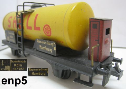Trix Express 20/78S Tankwagen SHELL gelb am L lange Schenkel 2A m Brh (enp5) DR Rheania Ossag nur 1949, rundum schön Erhalten, o OV