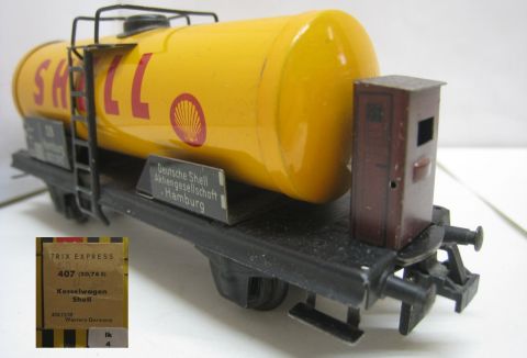 Trix Express 20/78S Tankwagen SHELL orangegelb am L kurze Schenkel 2A m Brh (lk4) nur 1952-59, rundum schön Erhalten, o OV
