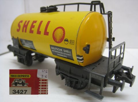 Trix Express 3427 Tankwagen SHELL 2A gelb (us36) Signet rechts rund, schön in OV.