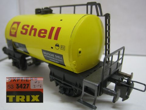 Trix Express 3427 Tankwagen SHELL 2A gelb (us318) TOP selten ESSO Blech