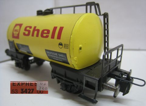 Trix Express 3427 Tankwagen SHELL 2A schwefelgelb (us320) Signet links im rechteck, TOP/OV