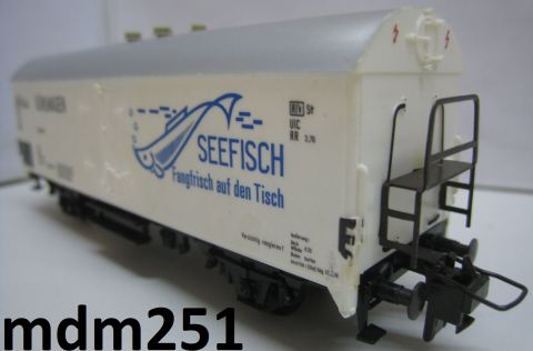 Trix Express 3406 Kühlwagen SEEFISCHE (mdm251) Lagerspuren am Dach, sonst sehr schön Erhalten. o/OV
